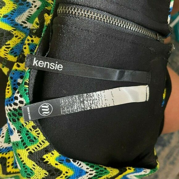 Kensie Chevron Stripe Color Block Sheath Mini Dress Green Blue Black M Medium - Picture 5 of 6